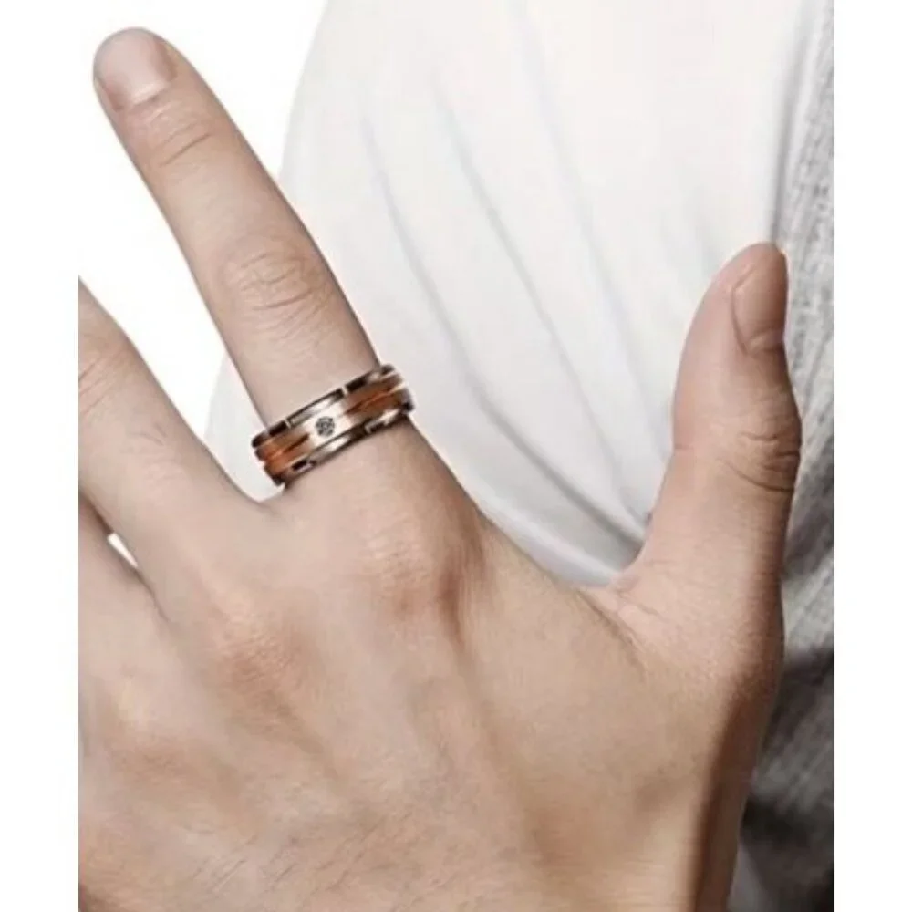 Tungsten Steel Beveled Double Channel Brushed Rose Gold Statement Wedding Ring